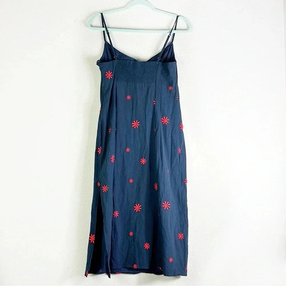 Lulus Adorable Dream Navy Blue Embroidered Empire Waist Midi Dress Floral sz M - Picture 6 of 13